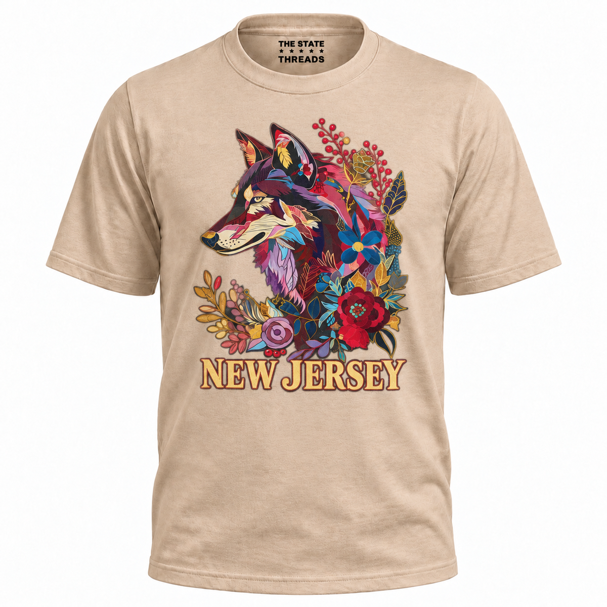 New Jersey Floral Wolf Botanical Vintage Shirt
