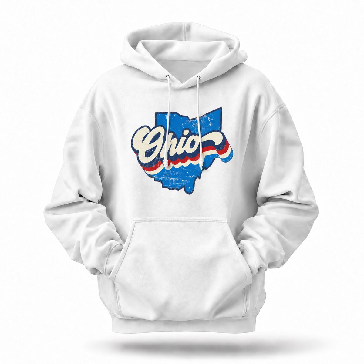 Ohio Retro Script Red White Blue State Map Hoodie