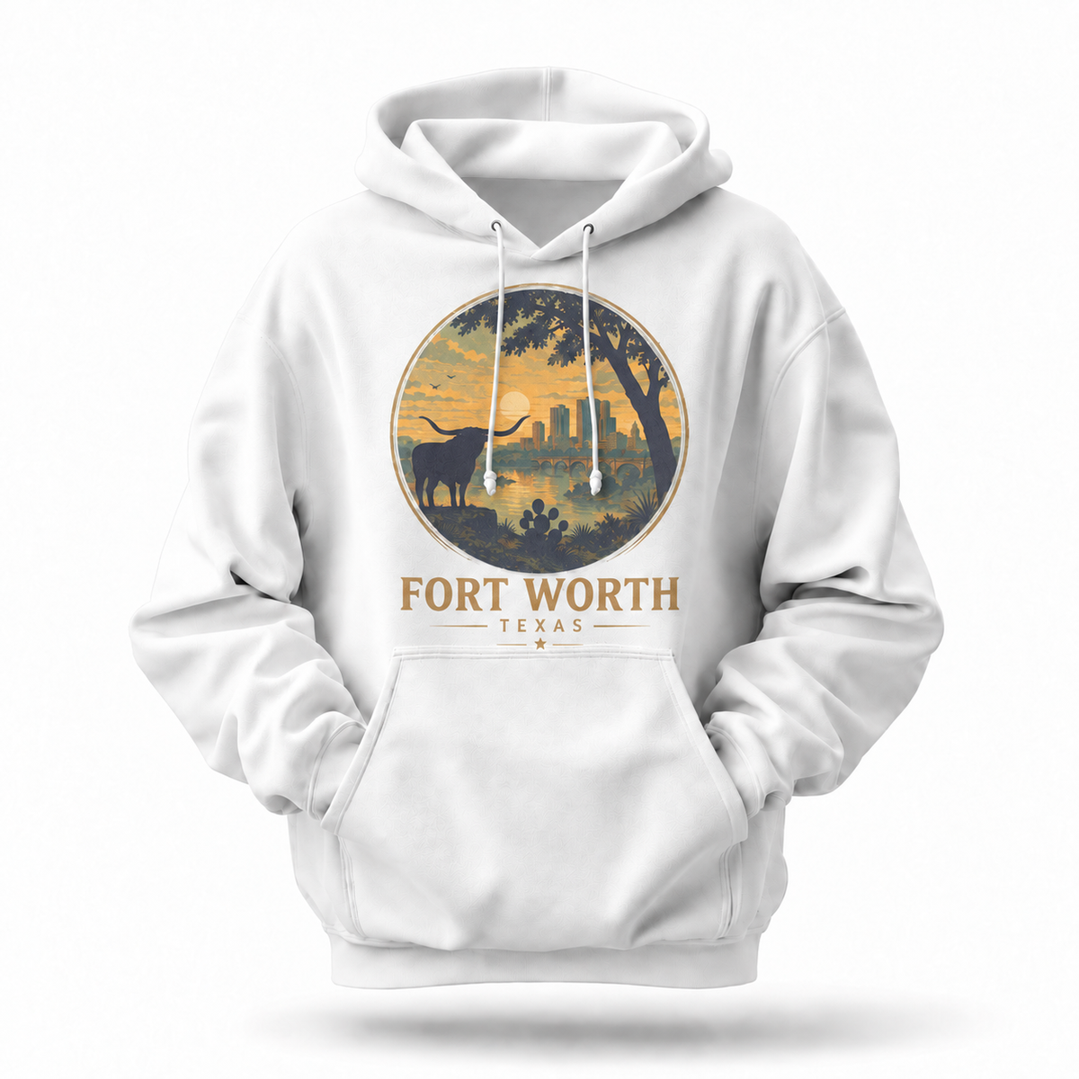 Fort Worth Texas Longhorn Skyline Sunset Hoodie