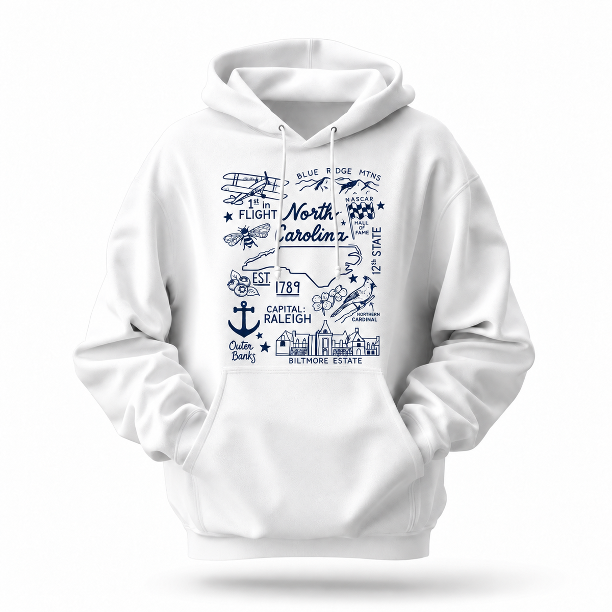 North Carolina State Icons Collage Est. 1789 Hoodie