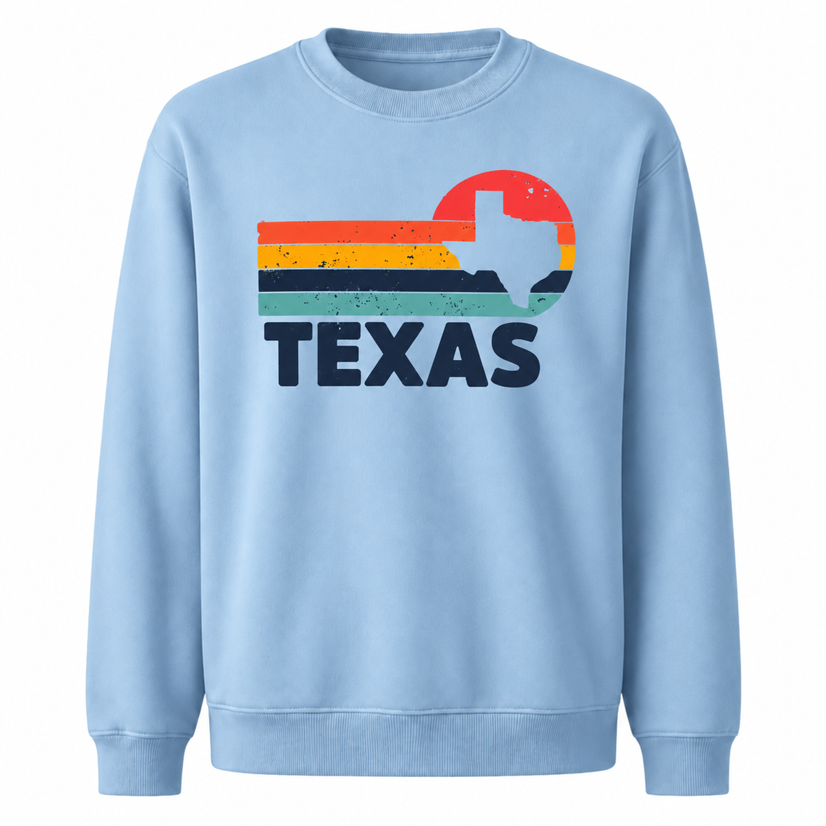 Texas Retro Sunset Skyline Vintage Distressed Graphic Sweatshirt - Light Blue