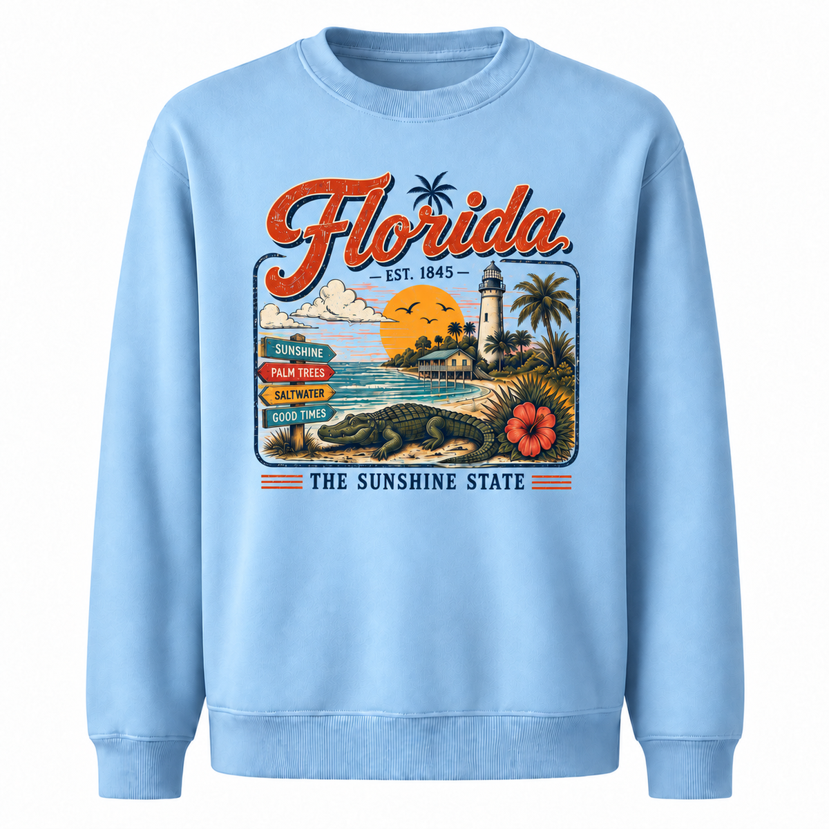 Florida Palm Trees Vintage Tropical Sunset Sweatshirt - Light Blue