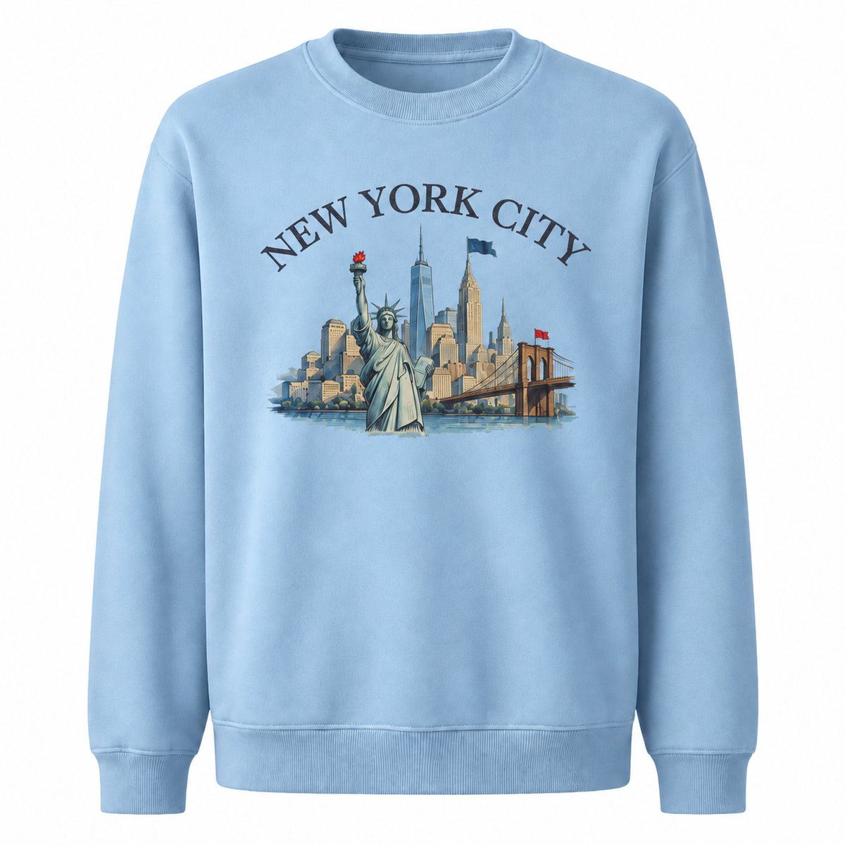 Statue Of Liberty Manhattan Harbor Vintage Classic Sweatshirt - Light Blue