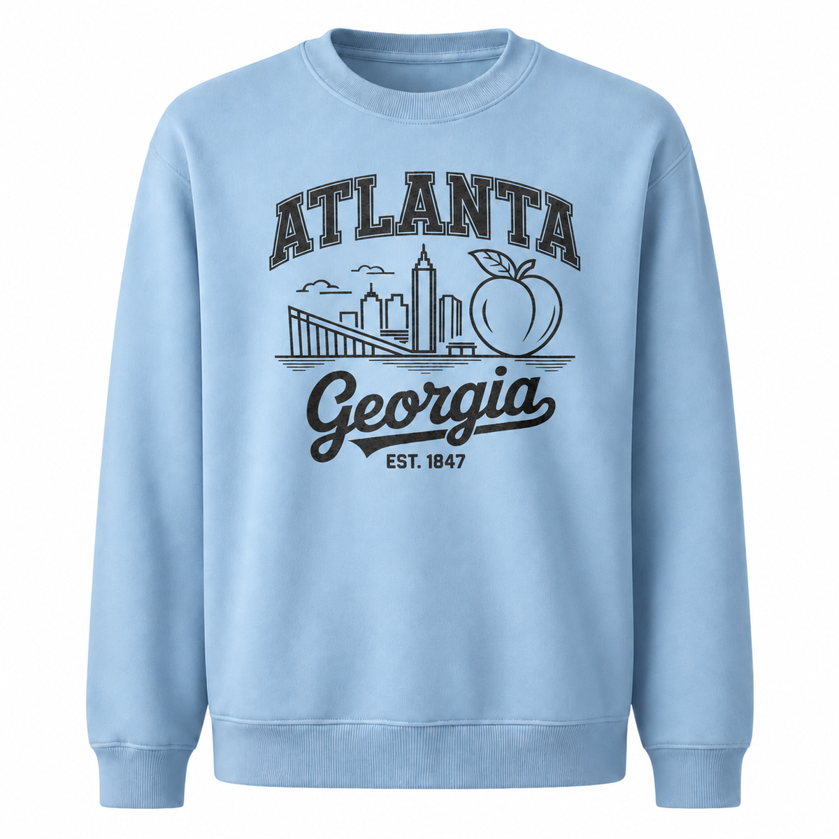 Atlanta Georgia Vintage Skyline Peach Southern Retro Sweatshirt - Light Blue