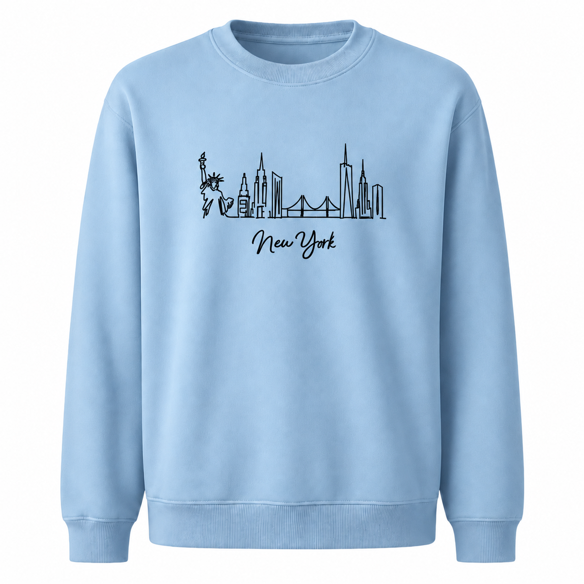 Brooklyn Bridge Starry Night Skyline Silhouette Retro Sweatshirt - Light Blue