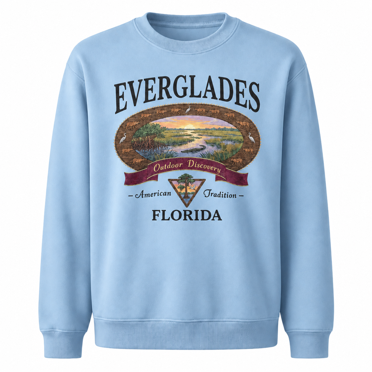 Florida Everglades Great Heron Wildlife Scene Sweatshirt - Light Blue