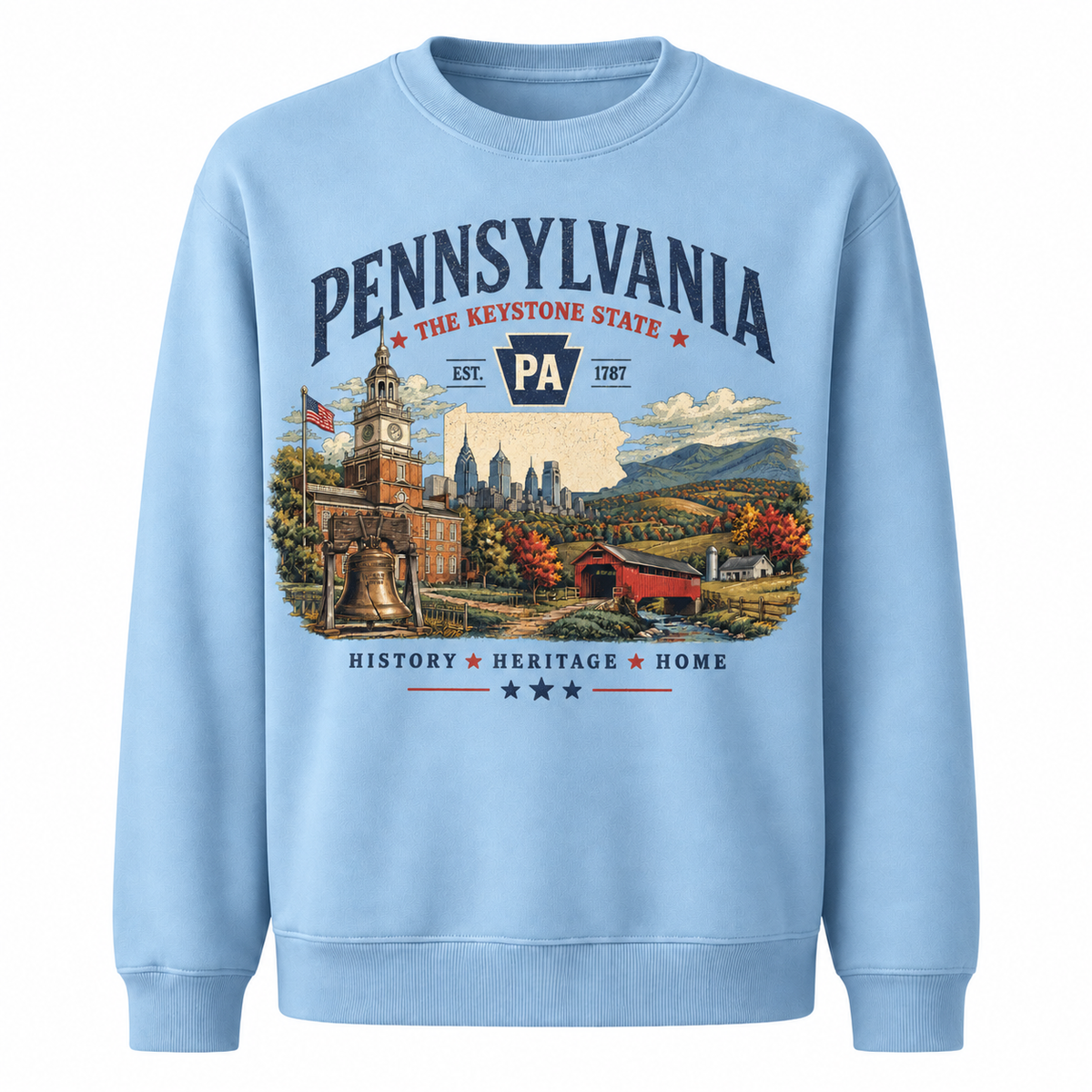 Pennsylvania Scenic Heritage Landscape Vintage Sweatshirt - Light Blue