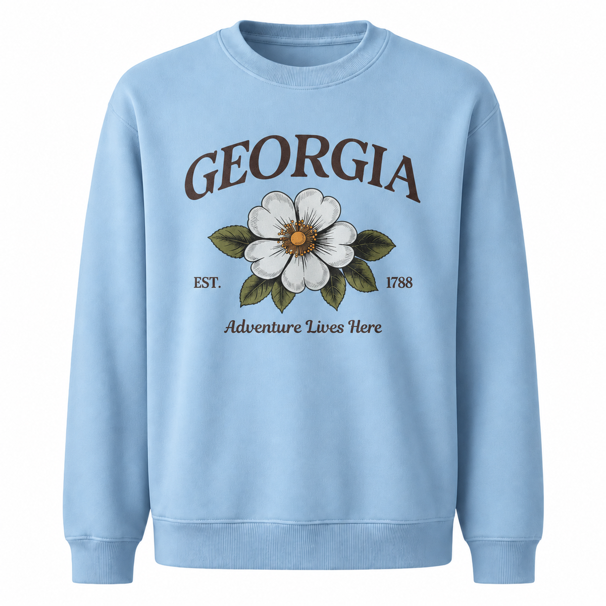 Georgia State Flower Cherokee Rose Adventure Vintage Sweatshirt - Light Blue