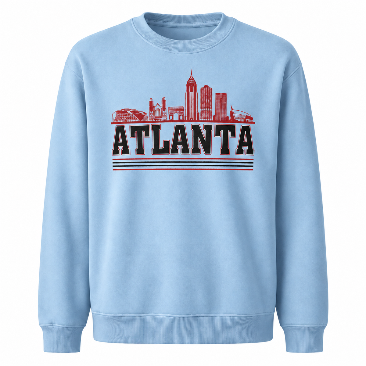 Atlanta Georgia City Skyline Collegiate Retro Vintage Sweatshirt - Light Blue