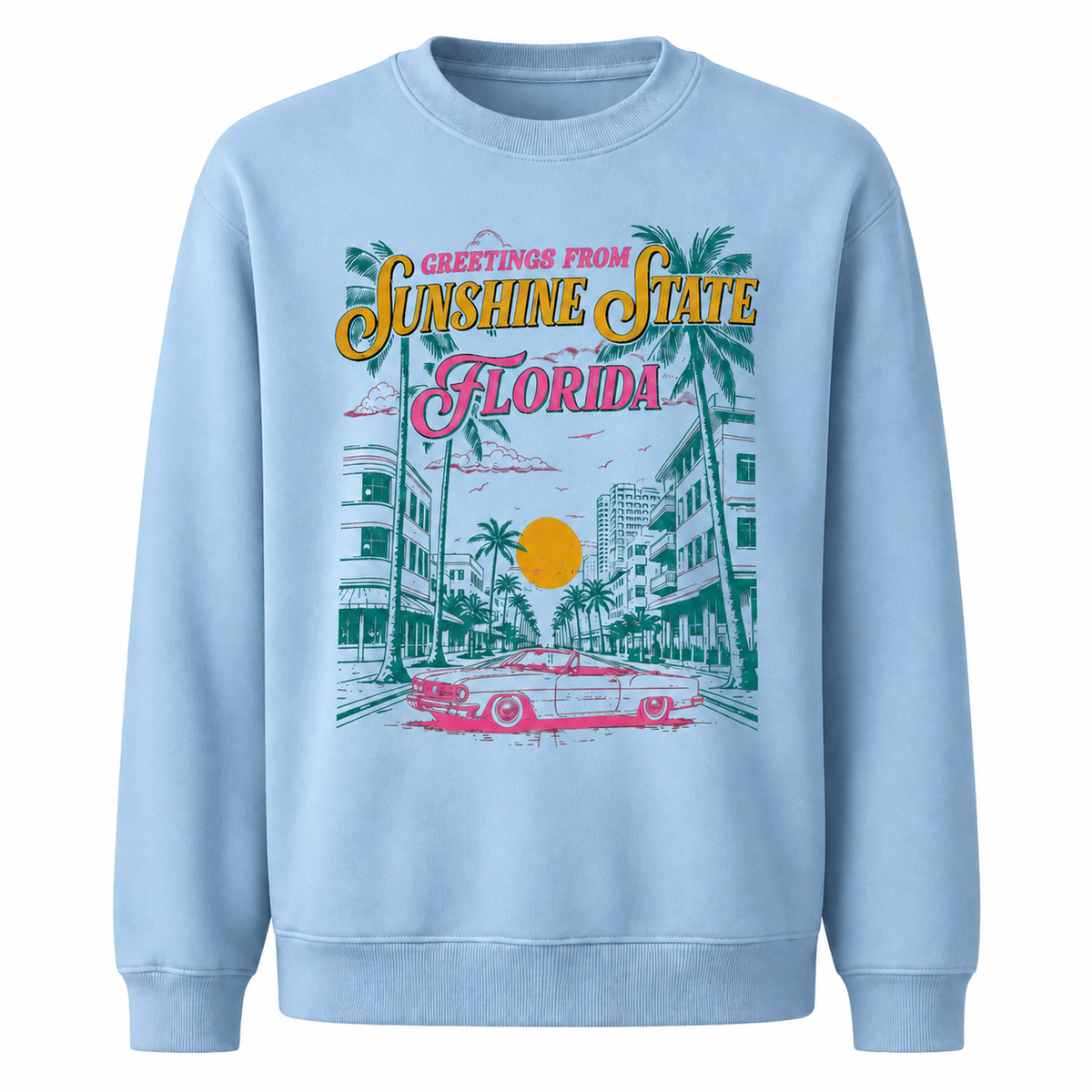 Florida Sunshine State Retro Distressed Vintage Sweatshirt - Light Blue