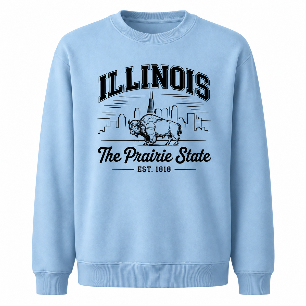Illinois American Bison Prairie Wildlife Heritage Sweatshirt - Light Blue