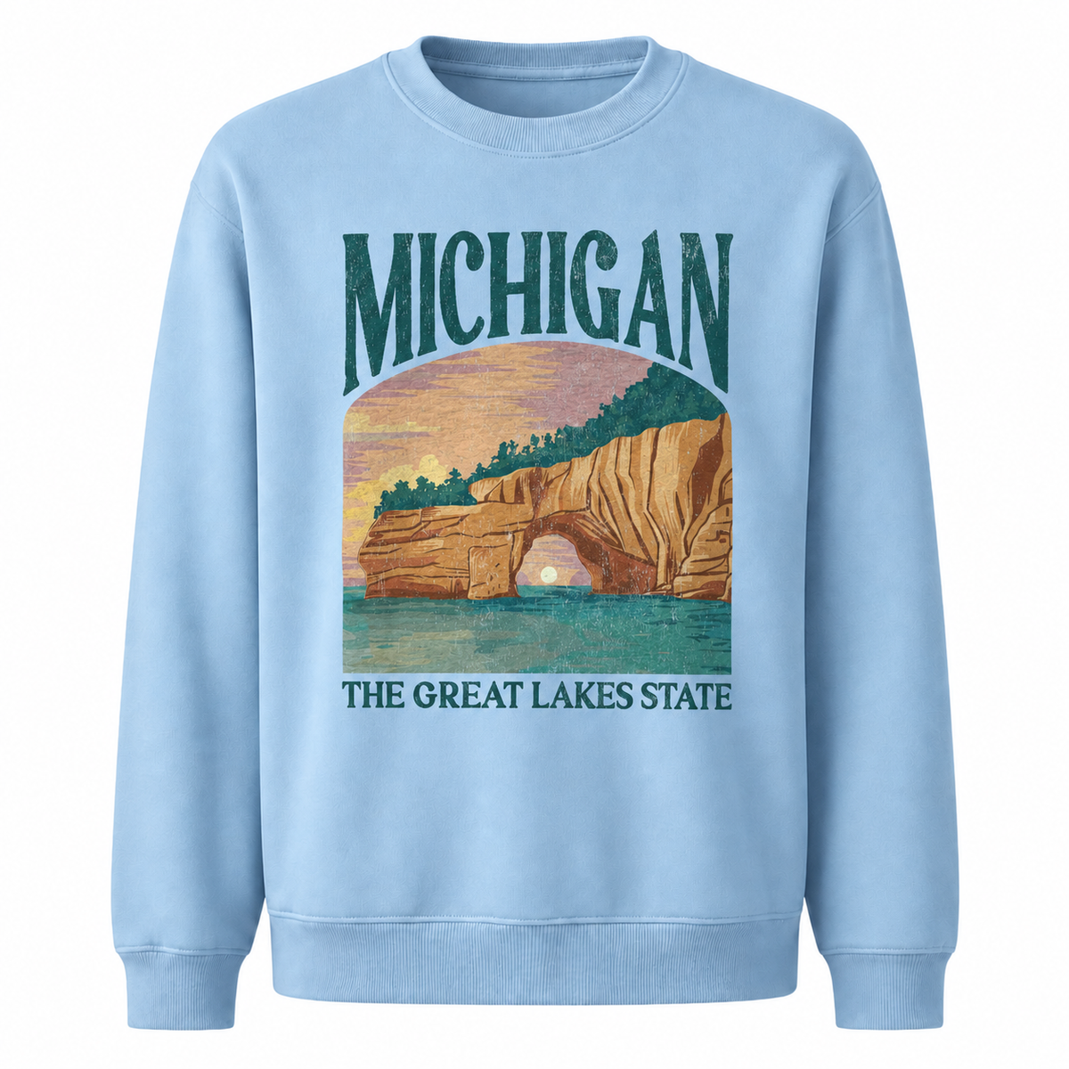 Michigan Great Lakes Vintage Nature Landscape Sweatshirt - Light Blue