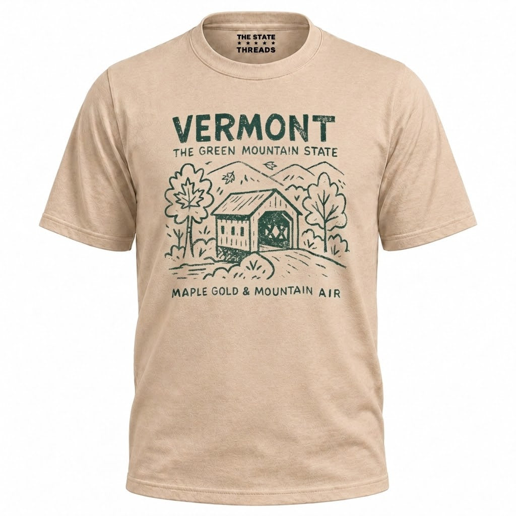 Vermont Green Mountain State Maple Gold Covered Bridge Shirt