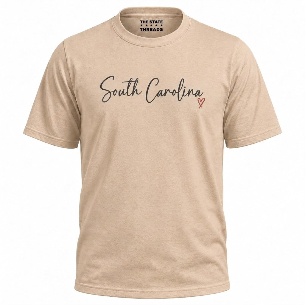 South Carolina Cursive Script Red Heart Graphic Shirt