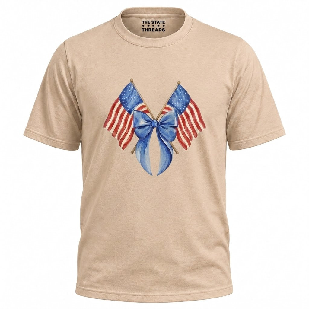 America Crossed Flags Coquette Bow Independence Day Shirt