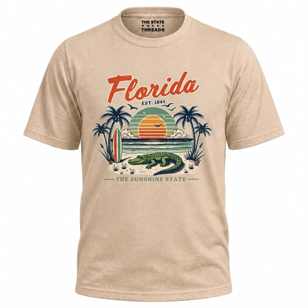 Florida Sunshine State Alligator Retro Sunset Beach Shirt