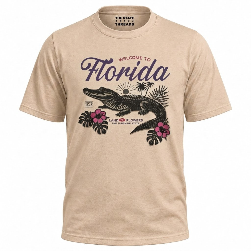 Welcome to Florida Alligator Retro Floral Summer Shirt