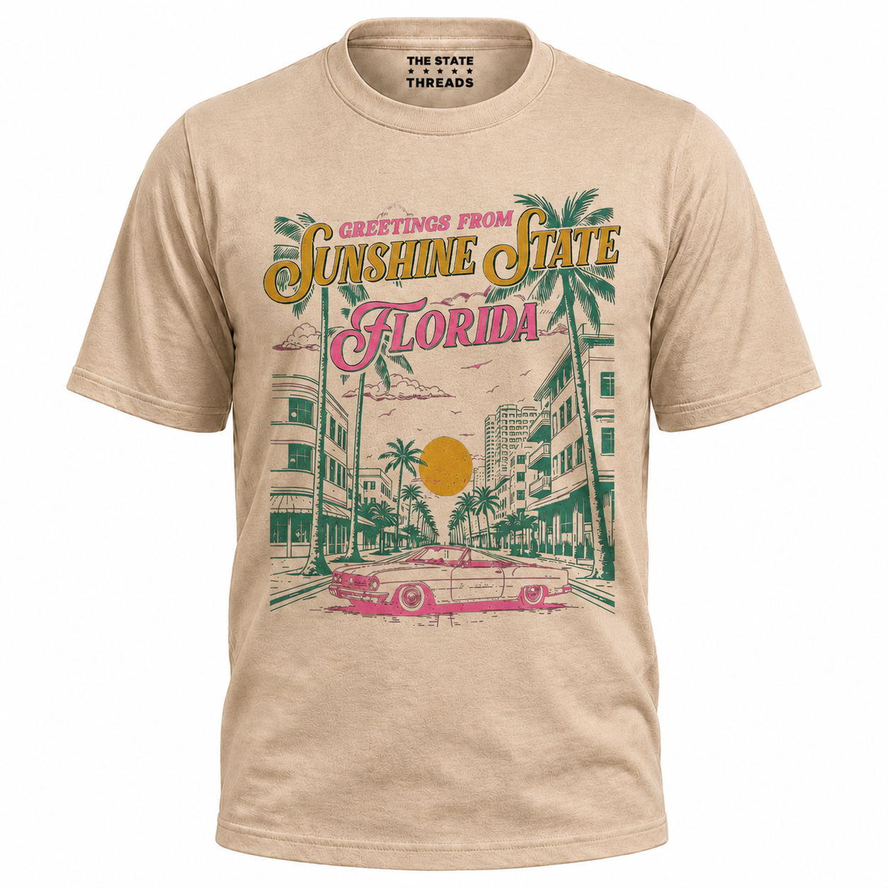 Florida Sunshine State Greetings Retro Palm Trees Beach Shirt