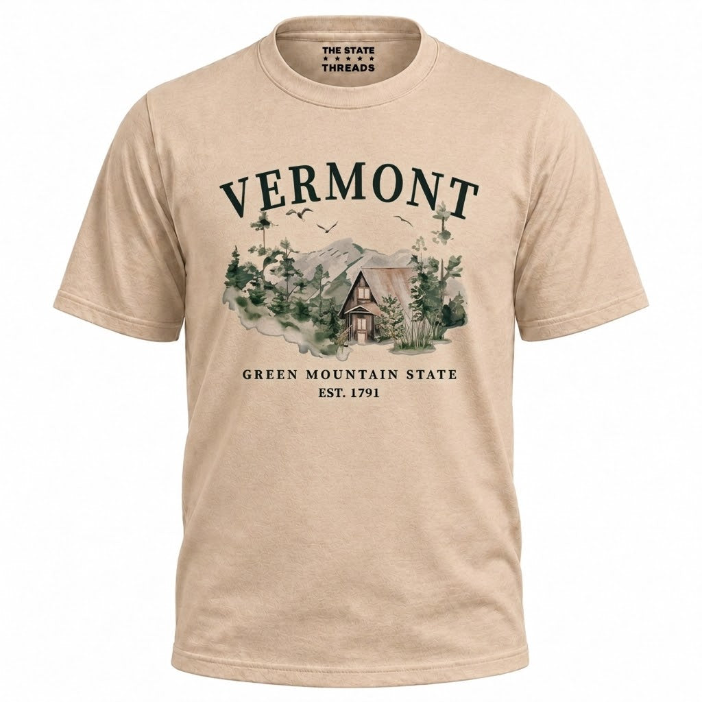Vermont Green Mountain State A-Frame Cabin Nature Shirt
