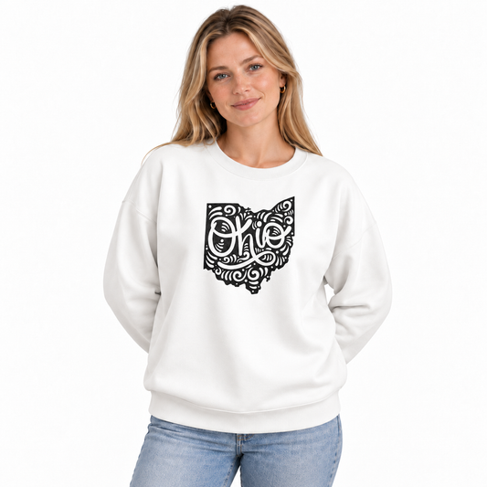 Ohio State Map Outline Icon Vintage Sweatshirt - Vintage State Pride Apparel Detail | The State Threads