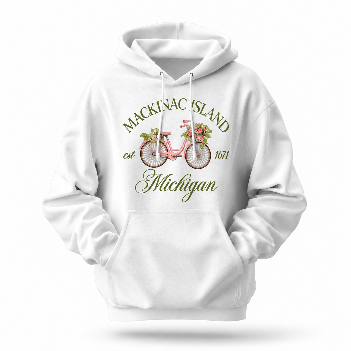 Mackinac Island Michigan Est 1671 Pink Bicycle Navy Hoodie