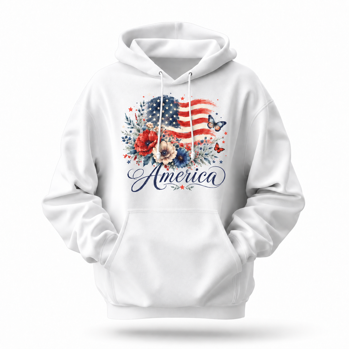 America Floral Butterfly Flag Vintage Hoodie
