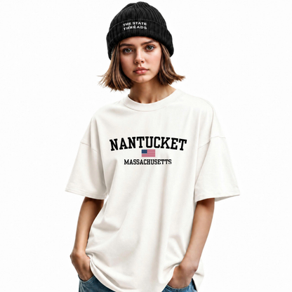 Massachusetts Nantucket American Flag Vintage Sporty Shirt