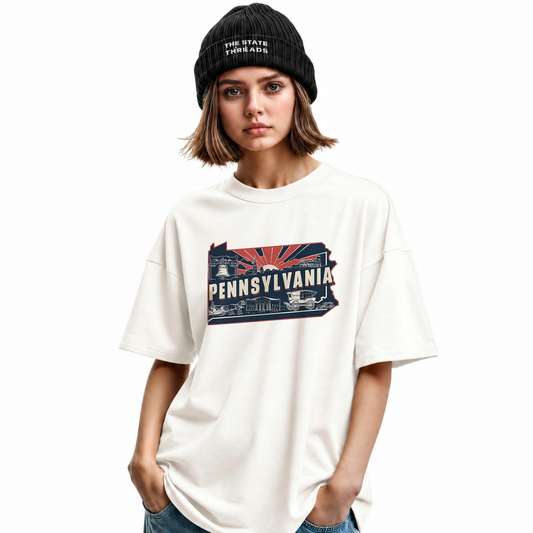 Pennsylvania Retro State Map Landmark Sunset Shirt