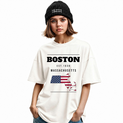 Boston Massachusetts Flag Map State Pride Shirt