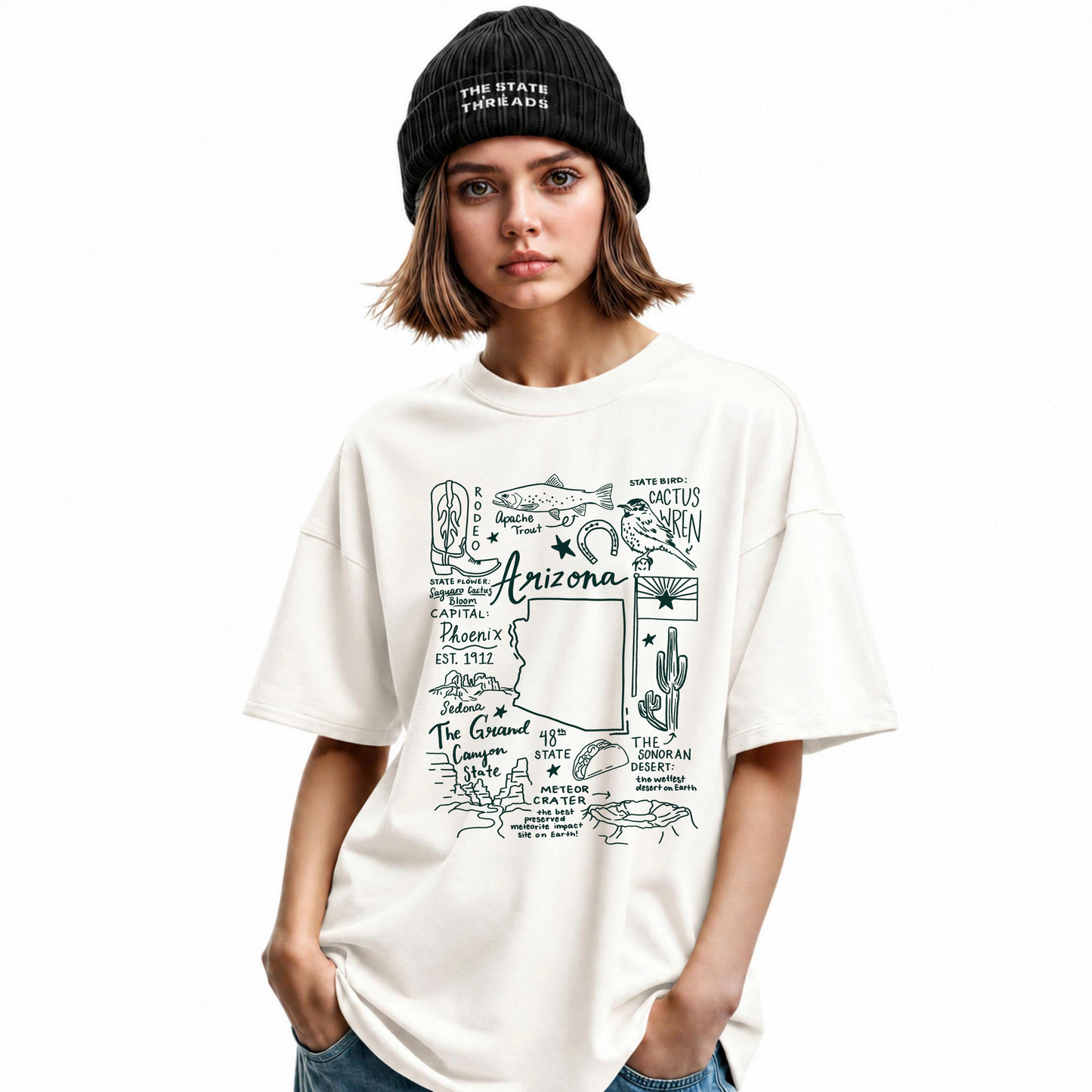Arizona State Heritage Cactus Wren Icon Collage Shirt