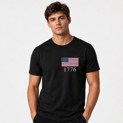 America Embroidered USA Flag 1776 Patriotic Shirt