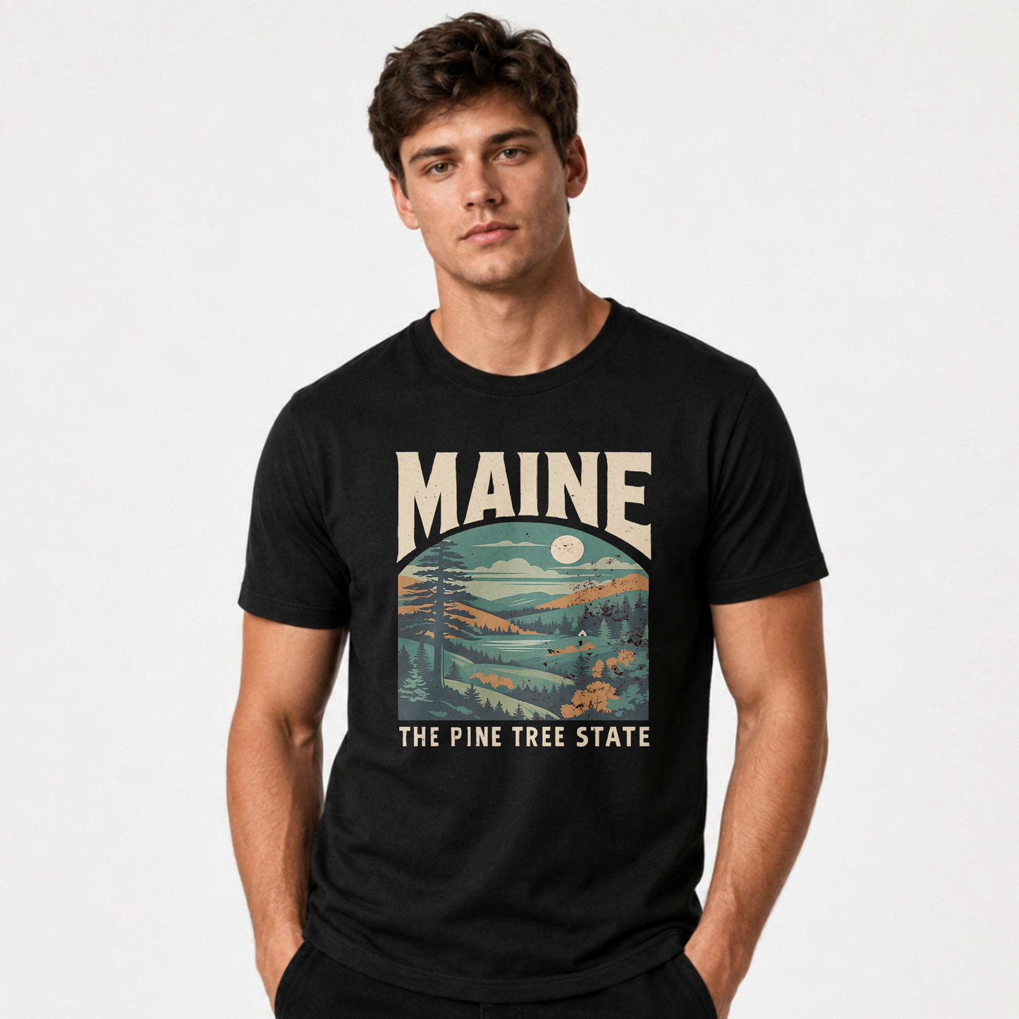 Maine Pine Tree State Vintage Landscape Shirt