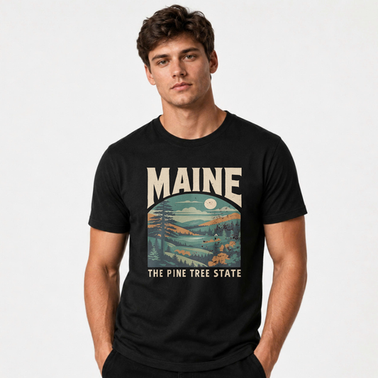 Maine Pine Tree State Vintage Landscape Shirt