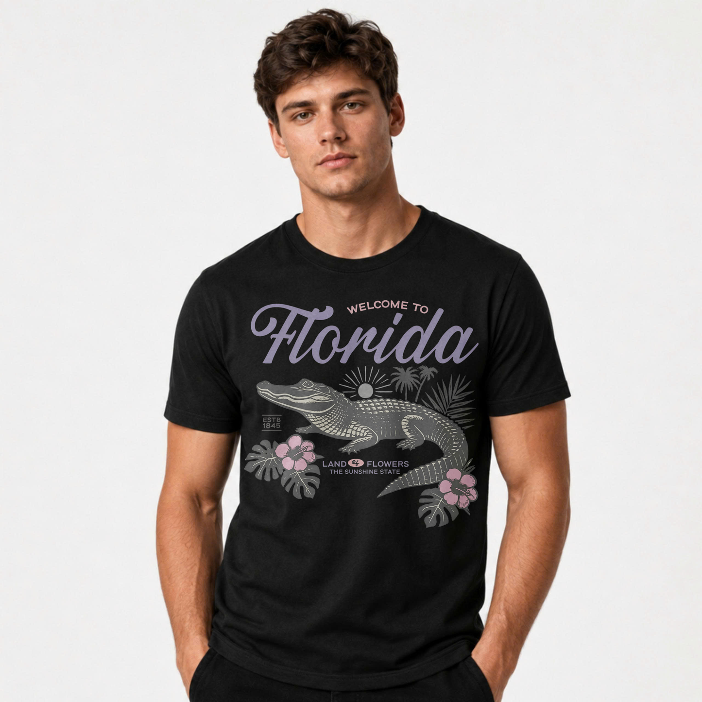Welcome to Florida Alligator Retro Floral Summer Shirt