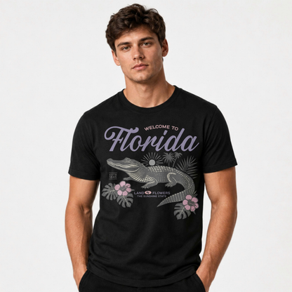Welcome to Florida Alligator Retro Floral Summer Shirt