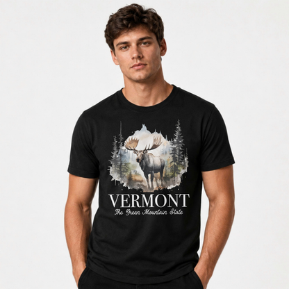 Vermont Watercolor Moose Forest Mountain State Pride Shirt
