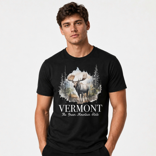 Vermont Watercolor Moose Forest Mountain State Pride Shirt