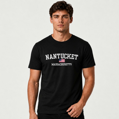 Massachusetts Nantucket American Flag Vintage Sporty Shirt