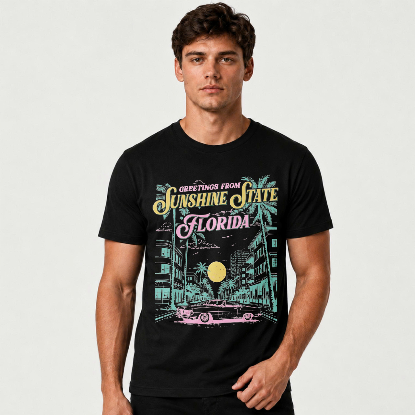 Florida Sunshine State Greetings Retro Palm Trees Beach Shirt