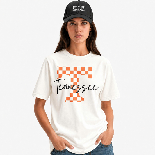 Tennessee Checkerboard Letter T Vintage Script Shirt
