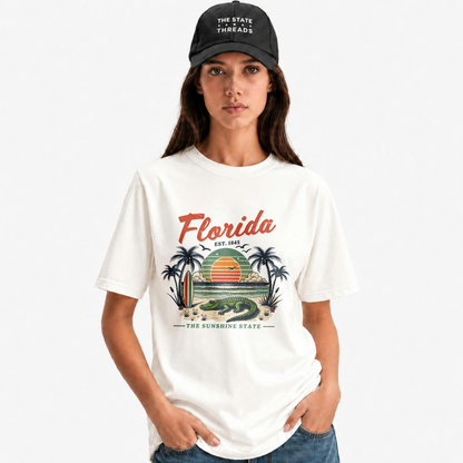 Florida Sunshine State Alligator Retro Sunset Beach Shirt