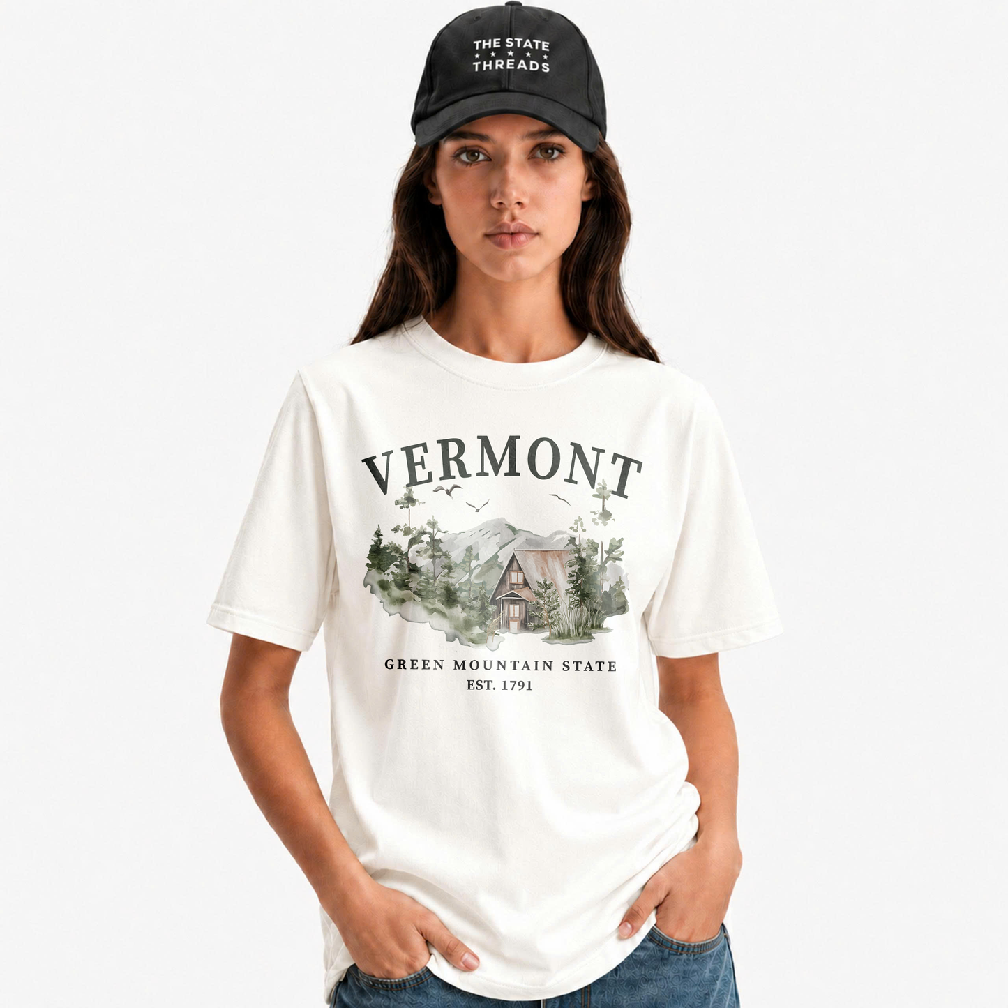 Vermont Green Mountain State A-Frame Cabin Nature Shirt