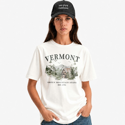 Vermont Green Mountain State A-Frame Cabin Nature Shirt