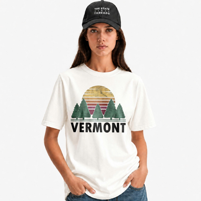 Vermont Retro Sunset Pine Trees Nature Hiking Shirt