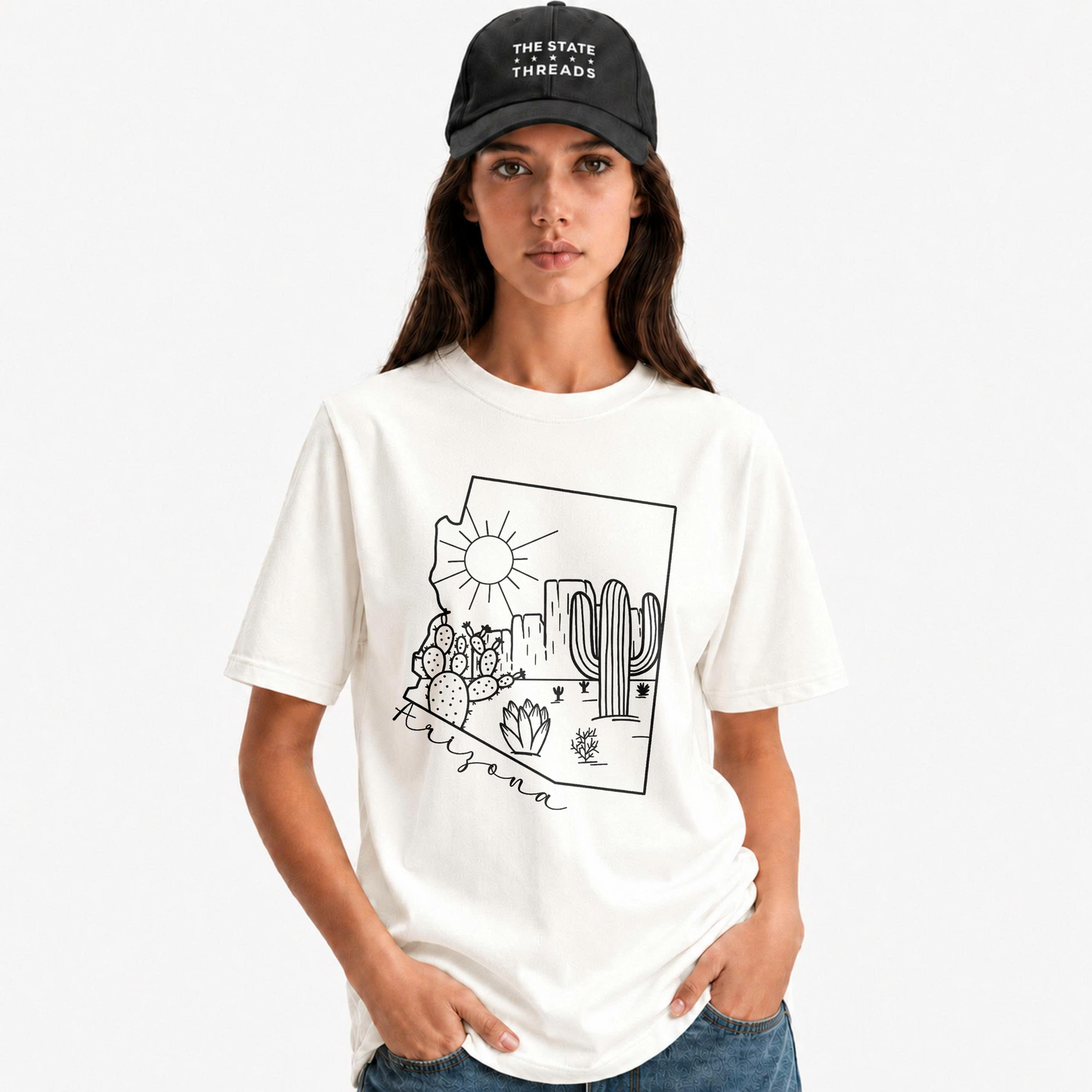Arizona State Map Cactus Line Art Desert Shirt