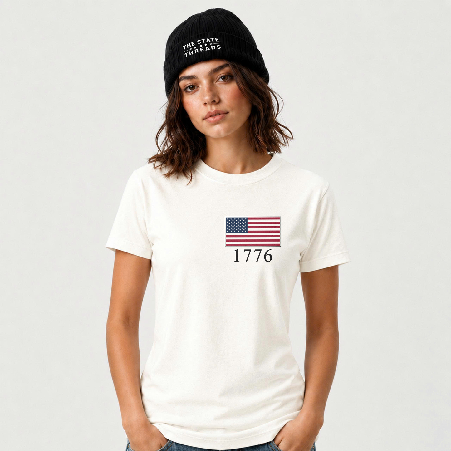 America Embroidered USA Flag 1776 Patriotic Shirt