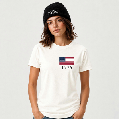 America Embroidered USA Flag 1776 Patriotic Shirt
