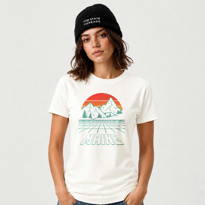 Maine Retro Mountain Sunset Grid Landscape Shirt