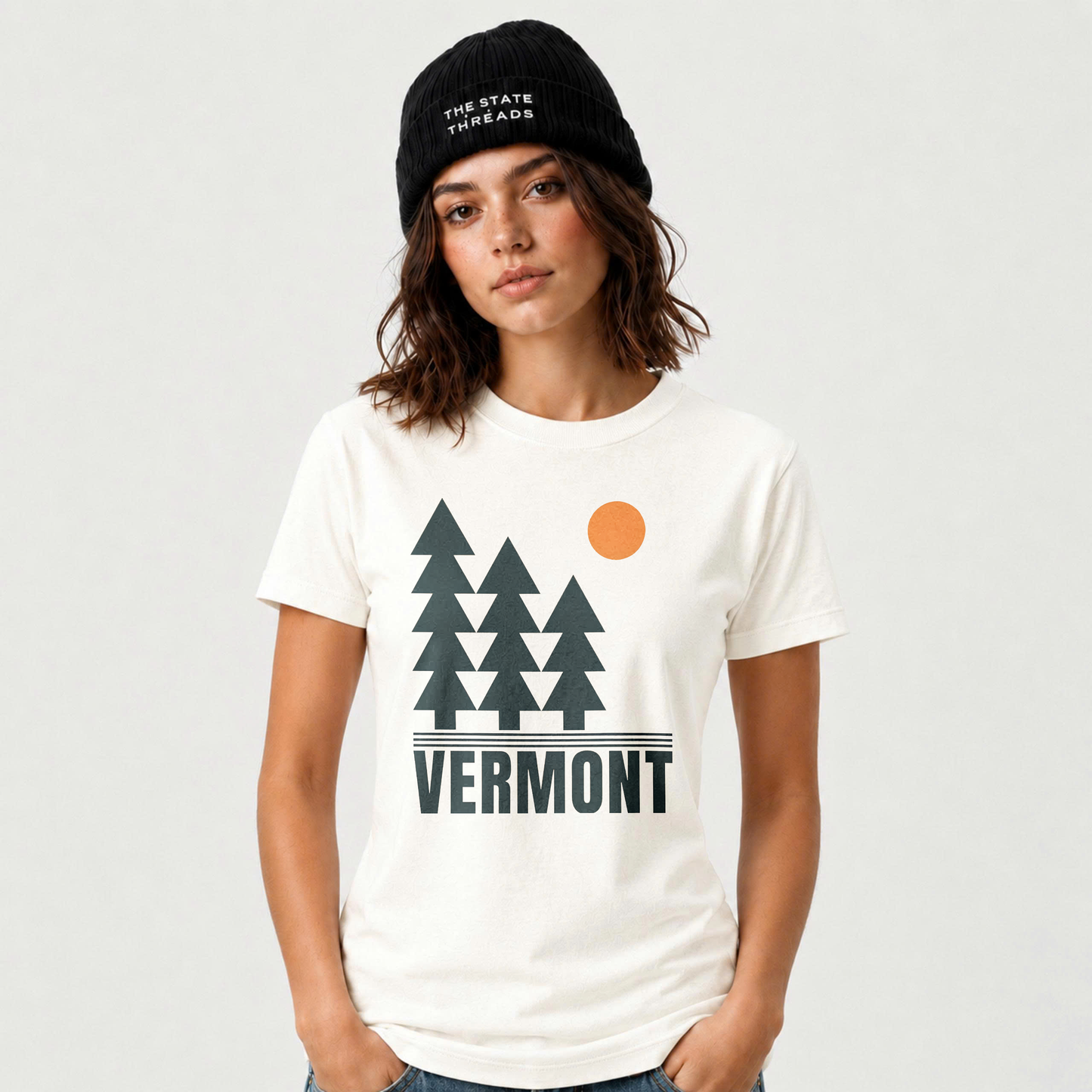 Vermont Minimalist Pine Trees Sun Nature Graphic Shirt