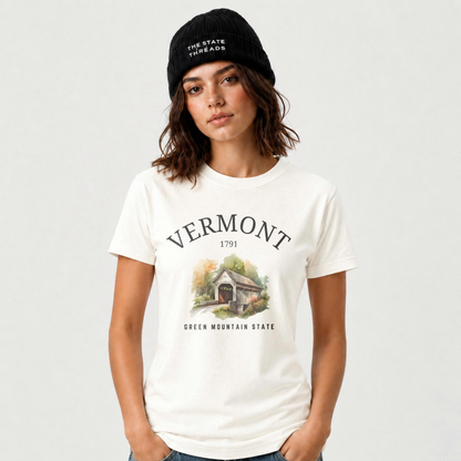 Vermont Green Mountain State Watercolor Covered Bridge Shirt